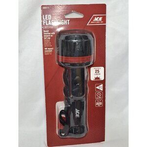 Ace LED Flashlight, 25 Lumens, Water Resistant, D batteries included. Red & Blac